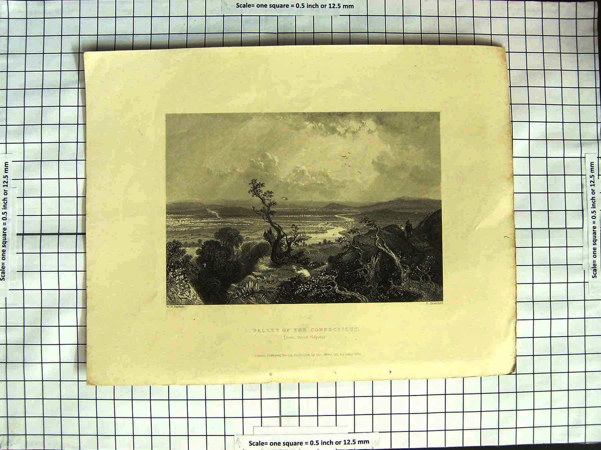 Old Antique Print 1838 Valley Connecticut Mount Holyoke America Bartlett 19th