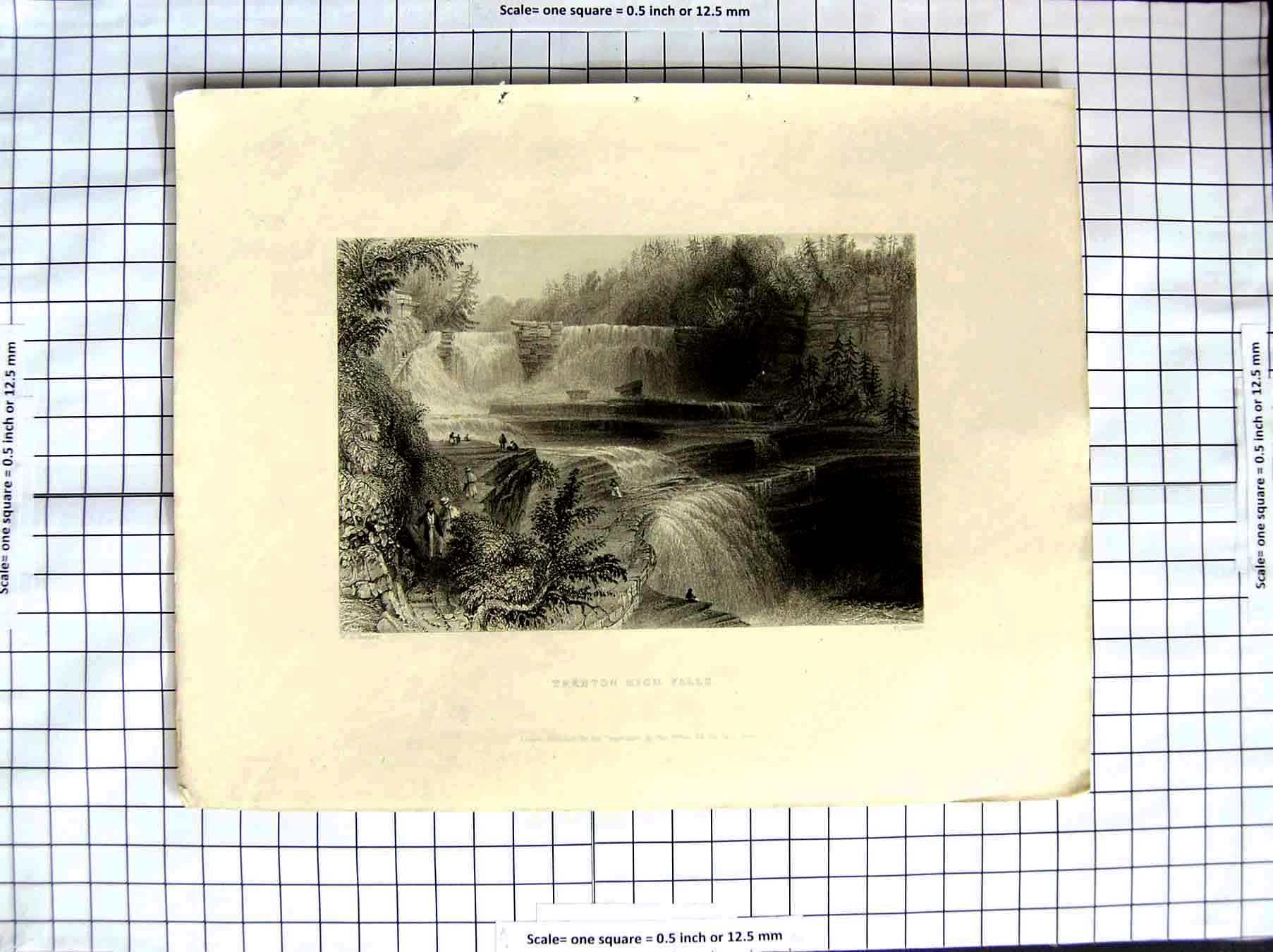 Original Old Antique Print America Bartlett 1838 View Trenton High Falls River