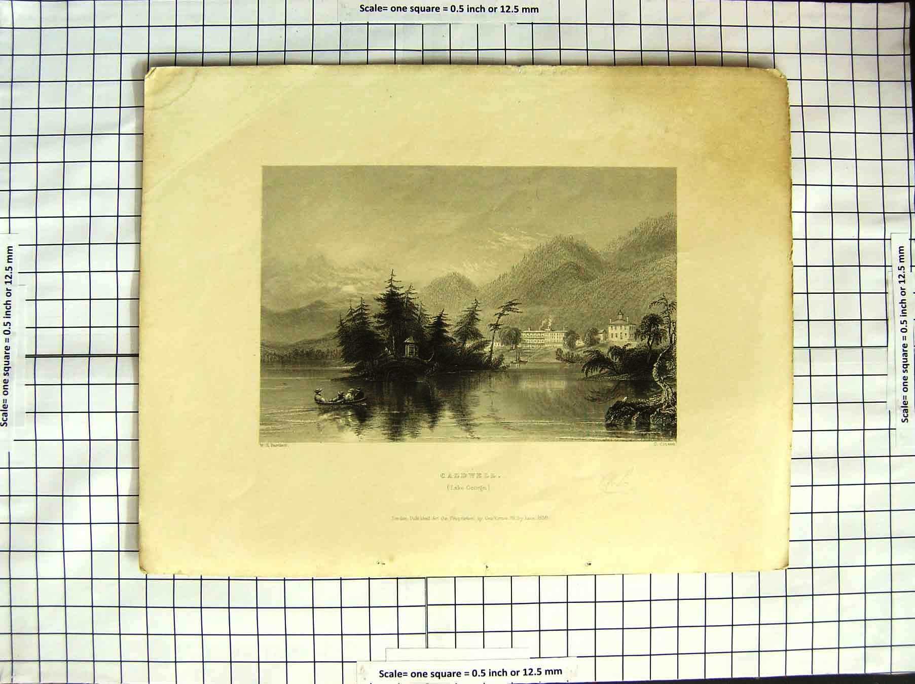 Old Antique Print America Bartlett 1838 View Caldwell Lake George Boats 19th