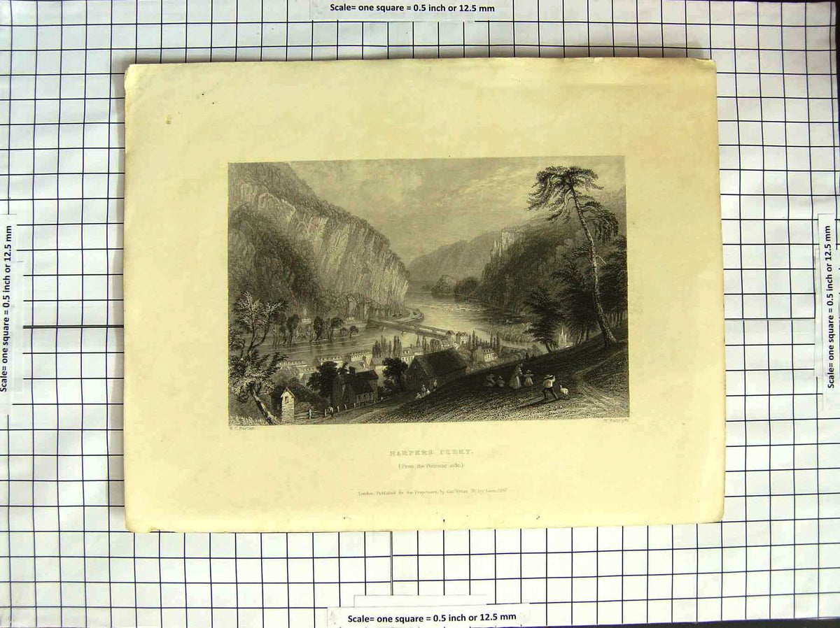Old Antique Print America Bartlett 1838 Harpers Ferry Potomac Engraving 19th