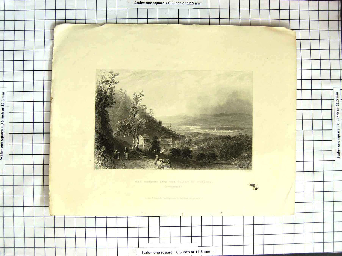 Original Old Antique Print America Bartlett 1838 Valley Wyoming Pennsylvania
