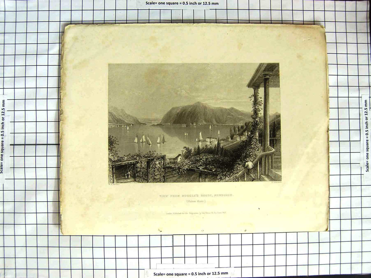 Original Old Antique Print America Bartlett 1837 Ruggle'S House Newburgh Hudson