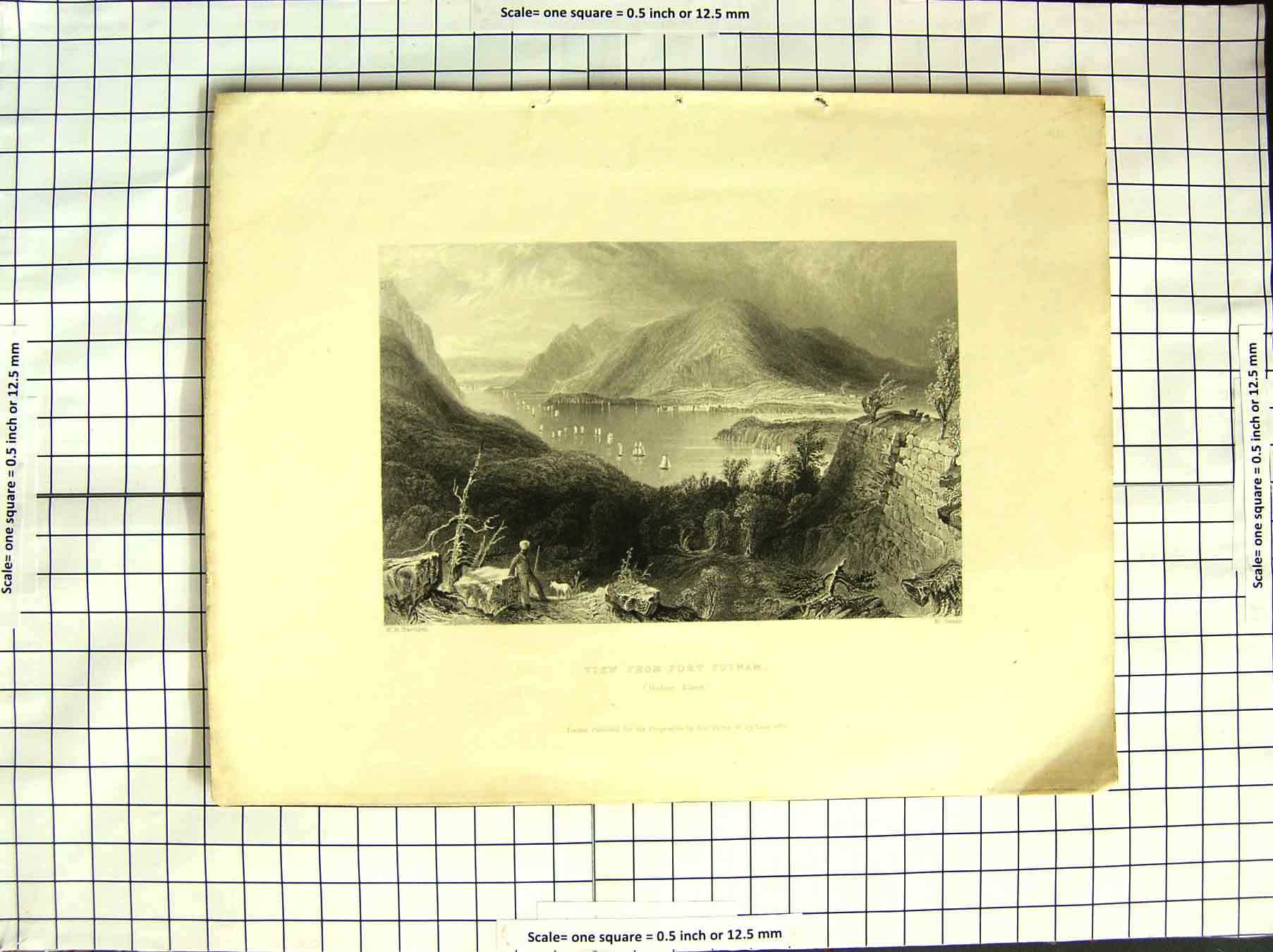 Original Old Antique Print America Bartlett 1837 View Port Putnam Hudson River