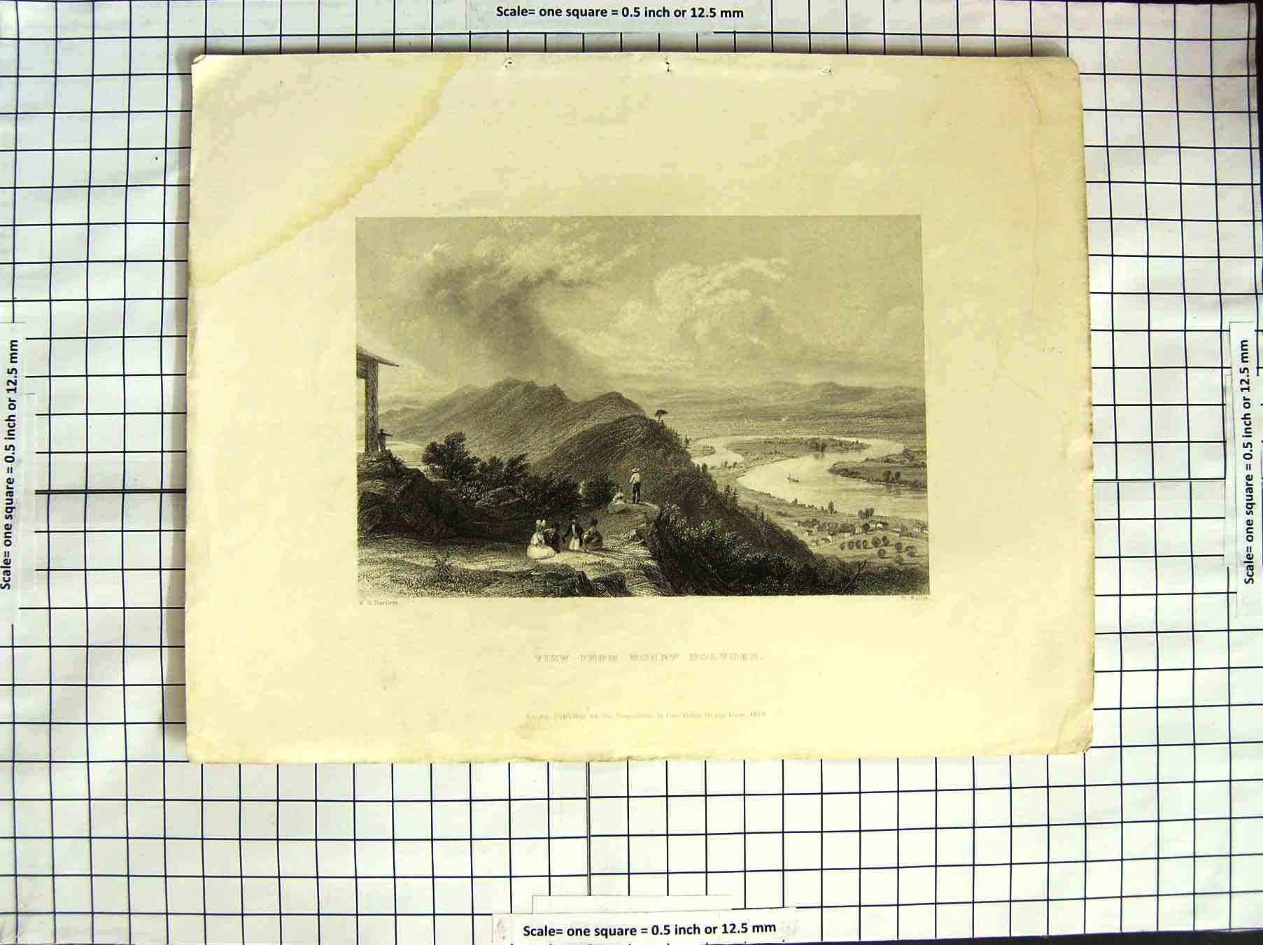 Old Antique Print America Bartlett 1837 View Mount Holyoke River Mountain 19th