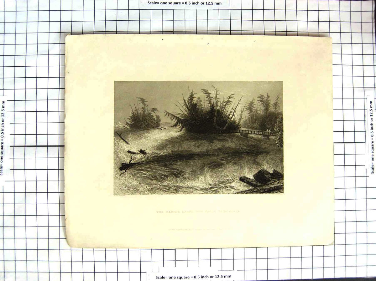 Original Old Antique Print 1837 Rapids River Falls Niagara America Bartlett
