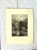 Original Old Antique Print 1839 Silver Cascade White Mountains America Bartlett