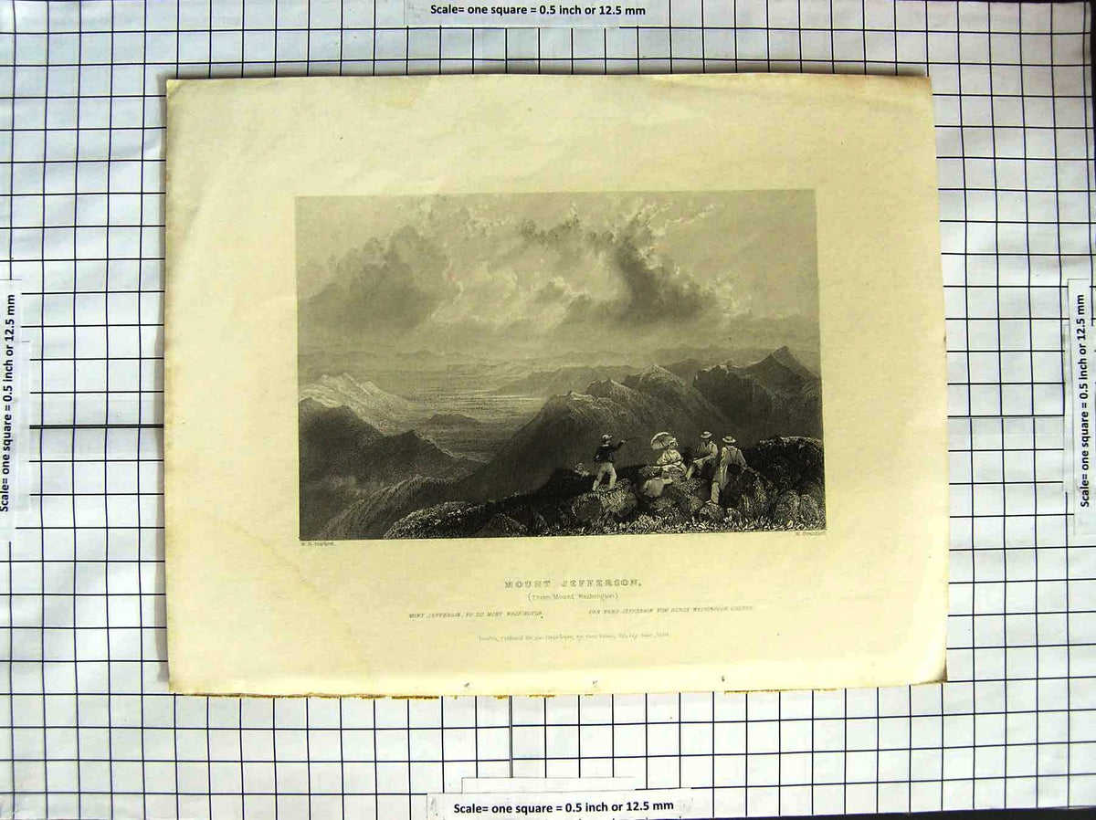 Original Old Antique Print America Bartlett Mount Jefferson Washington 1839