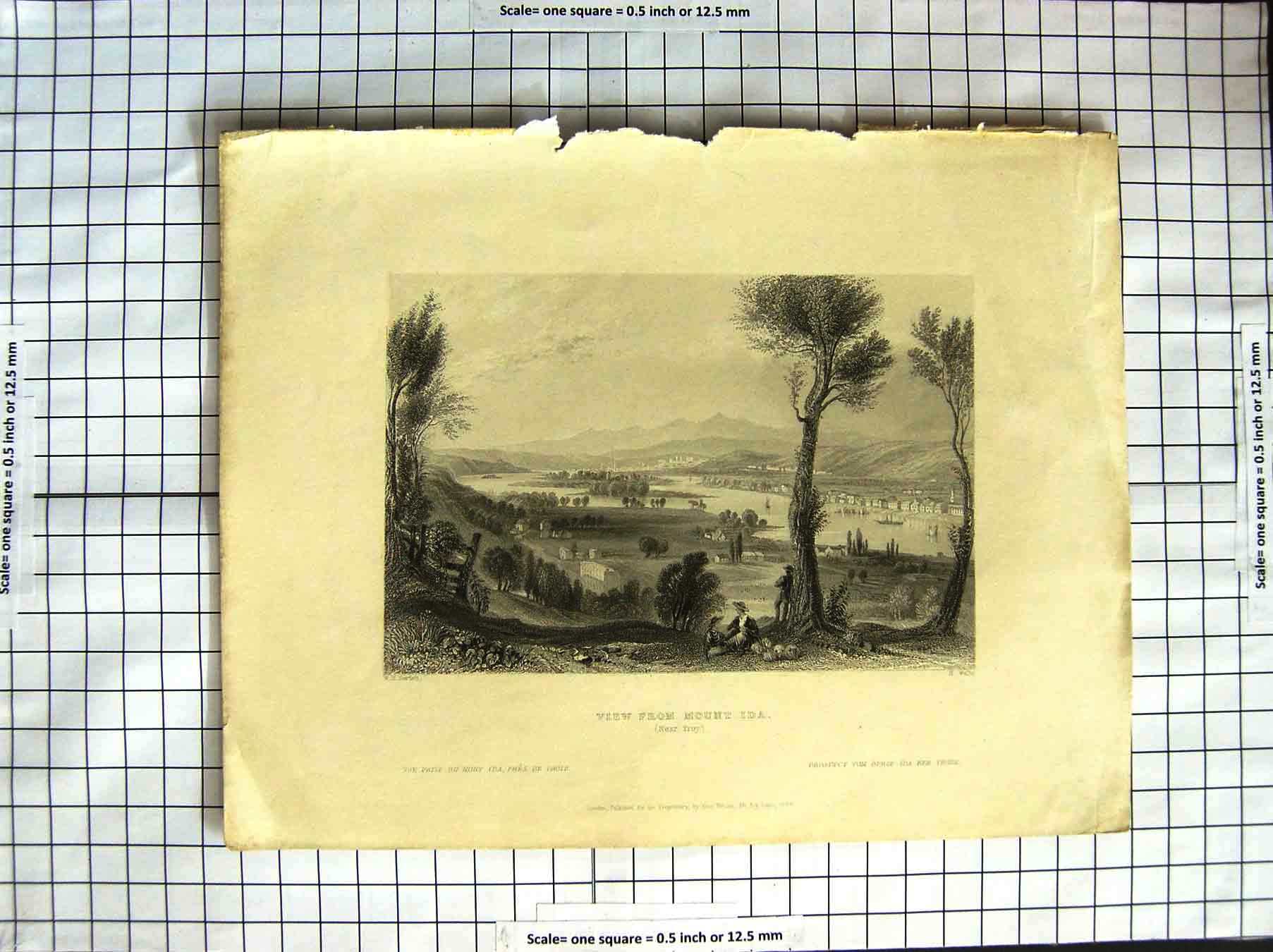 Original Old Antique Print 1839 View Mount Ida Troy America Bartlett Engraving