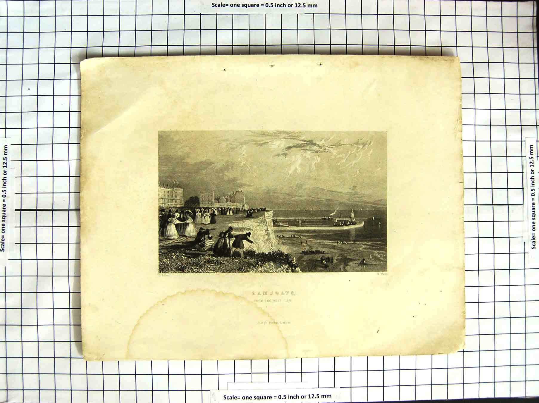 Original Old Antique Print England View Ramsgate West Cliff Bartlett Engraving