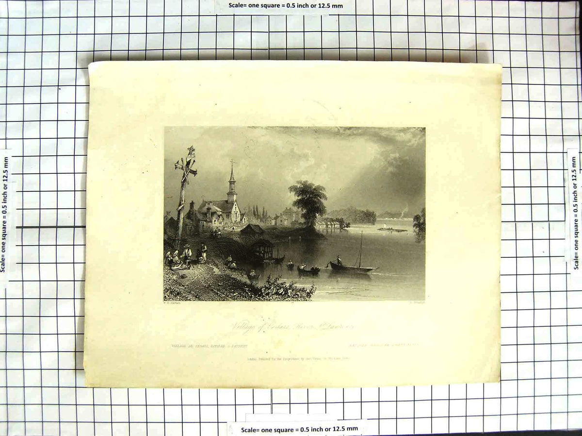 Old Antique Print 1840 Canada Village Cedars River St. Lawrence Bartlett 19th