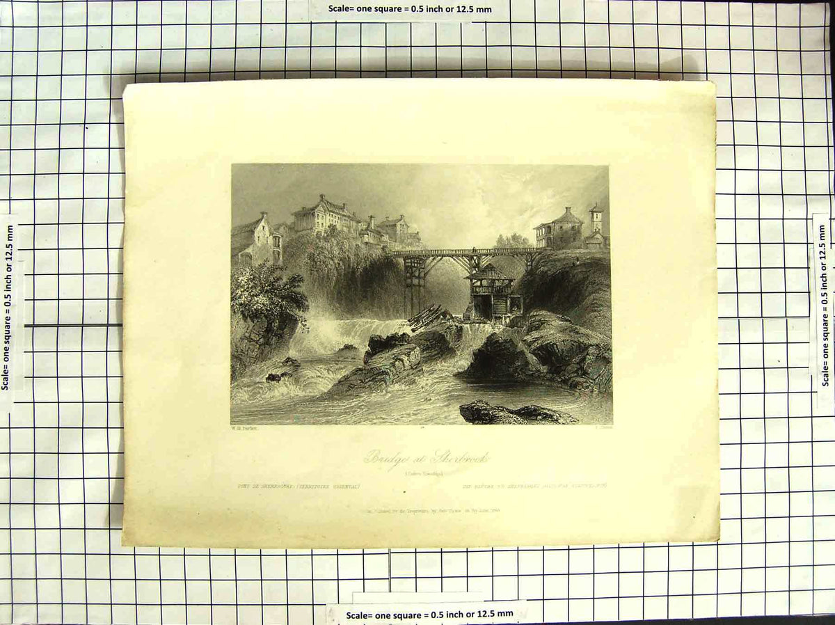 Old Antique Print 1840 Canada Birdge Sherbrooke River Bartlett Engraving 19th