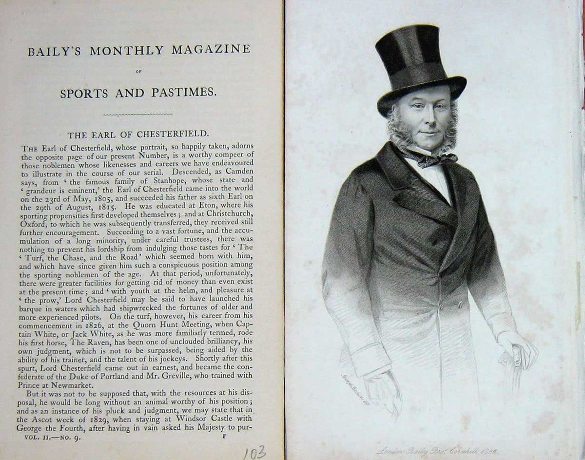 Original Old Antique Print 1860 Portrait Earl Chesterfield Nobleman Victorian