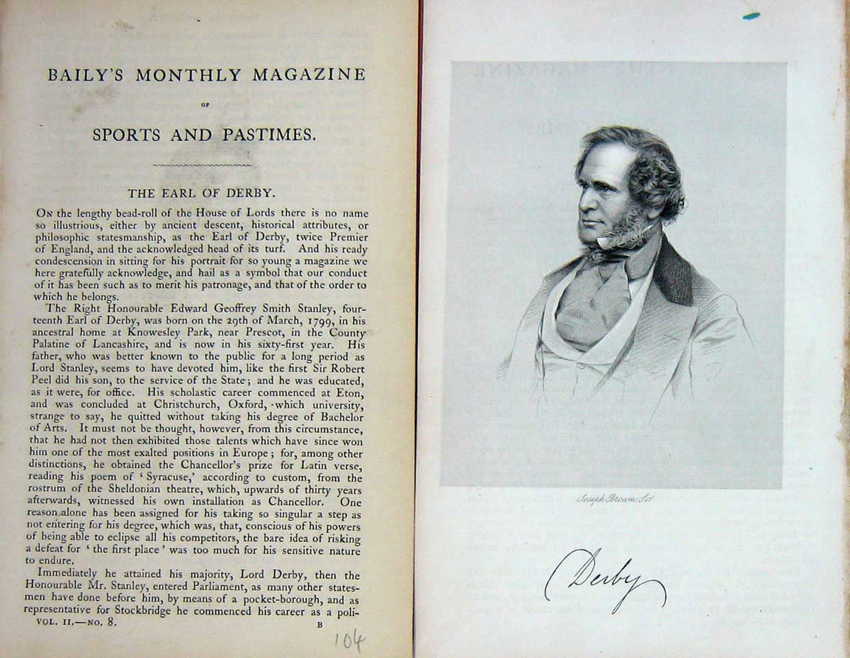 Original Old Antique Print 1860 Portrait Earl Derby Edward Smith Stanley 19th