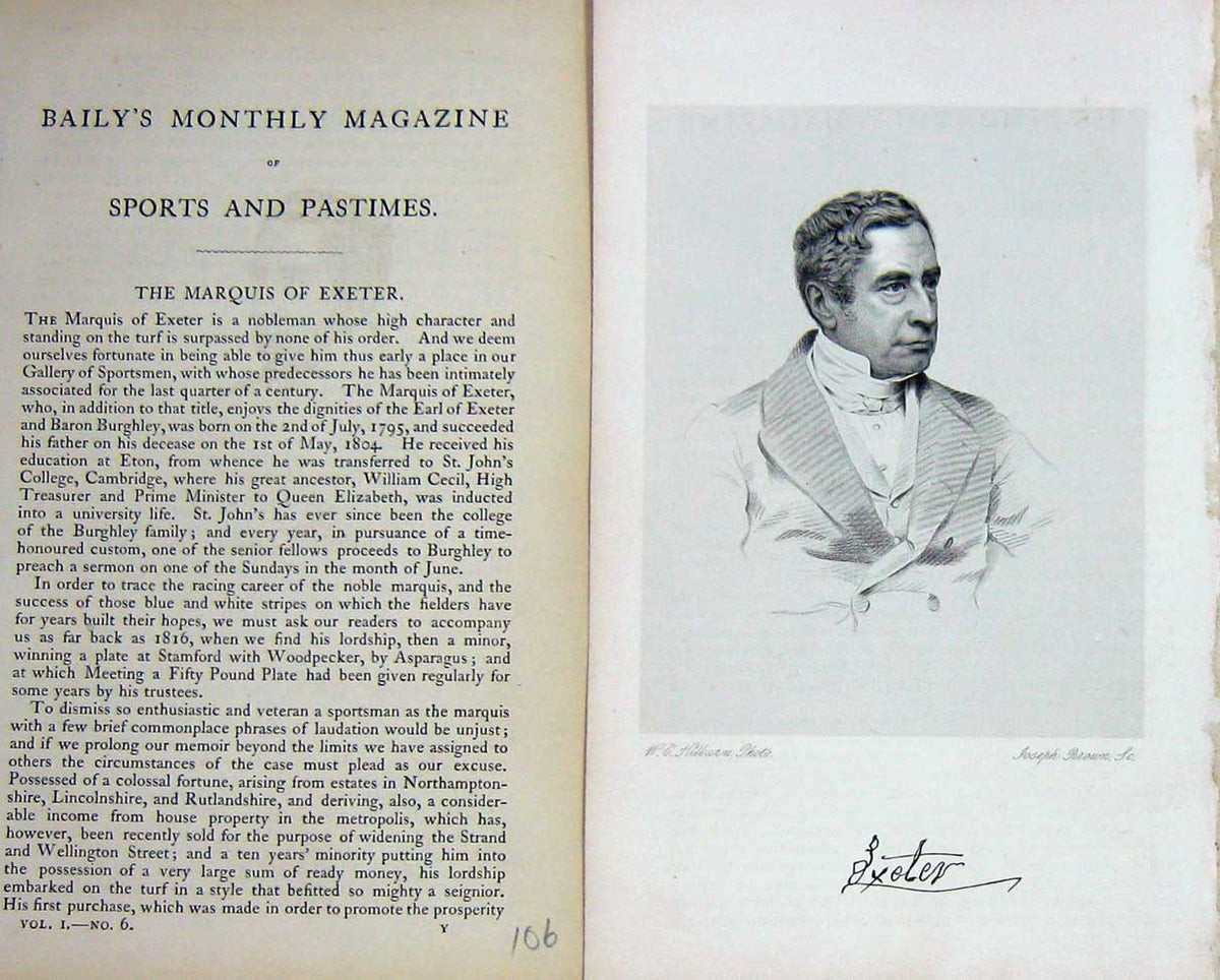 Original Old Antique Print 1860 Portrait Marquis Exeter Nobleman Baily 19th