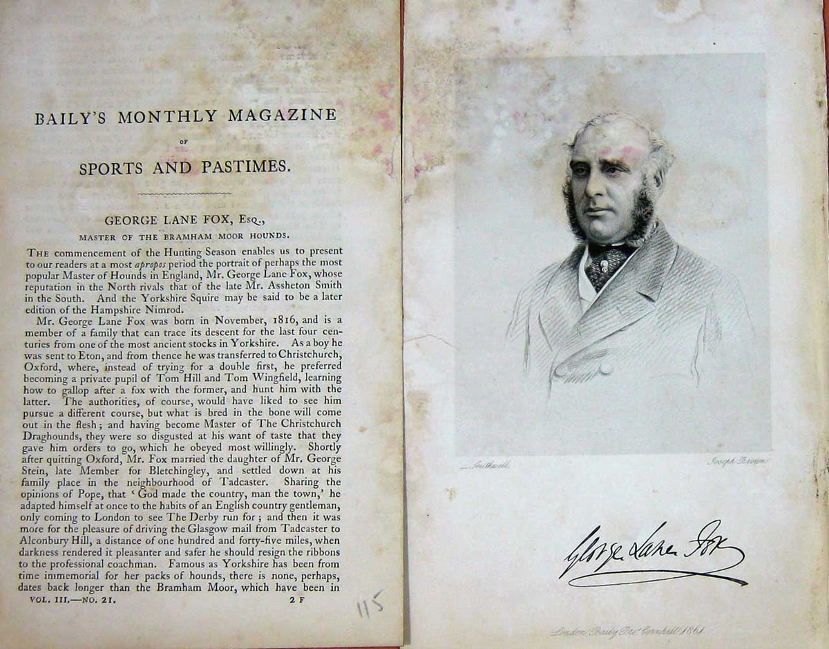 Original Old Antique Print 1861 Portrait George Lane Fox Bramham Hounds 19th