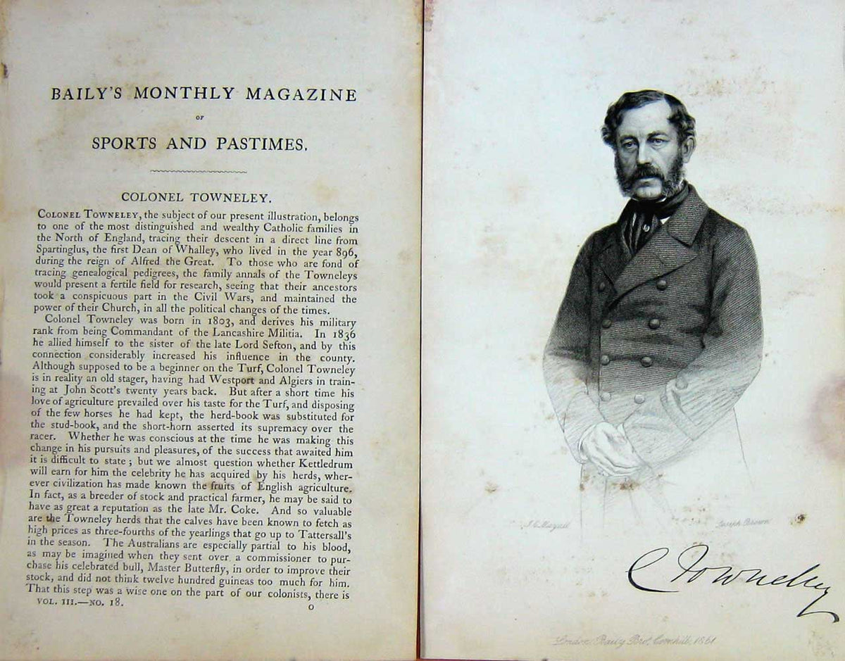 Original Old Antique Print Ref.724 1861 Portrait Colonel Towneley Sportsman