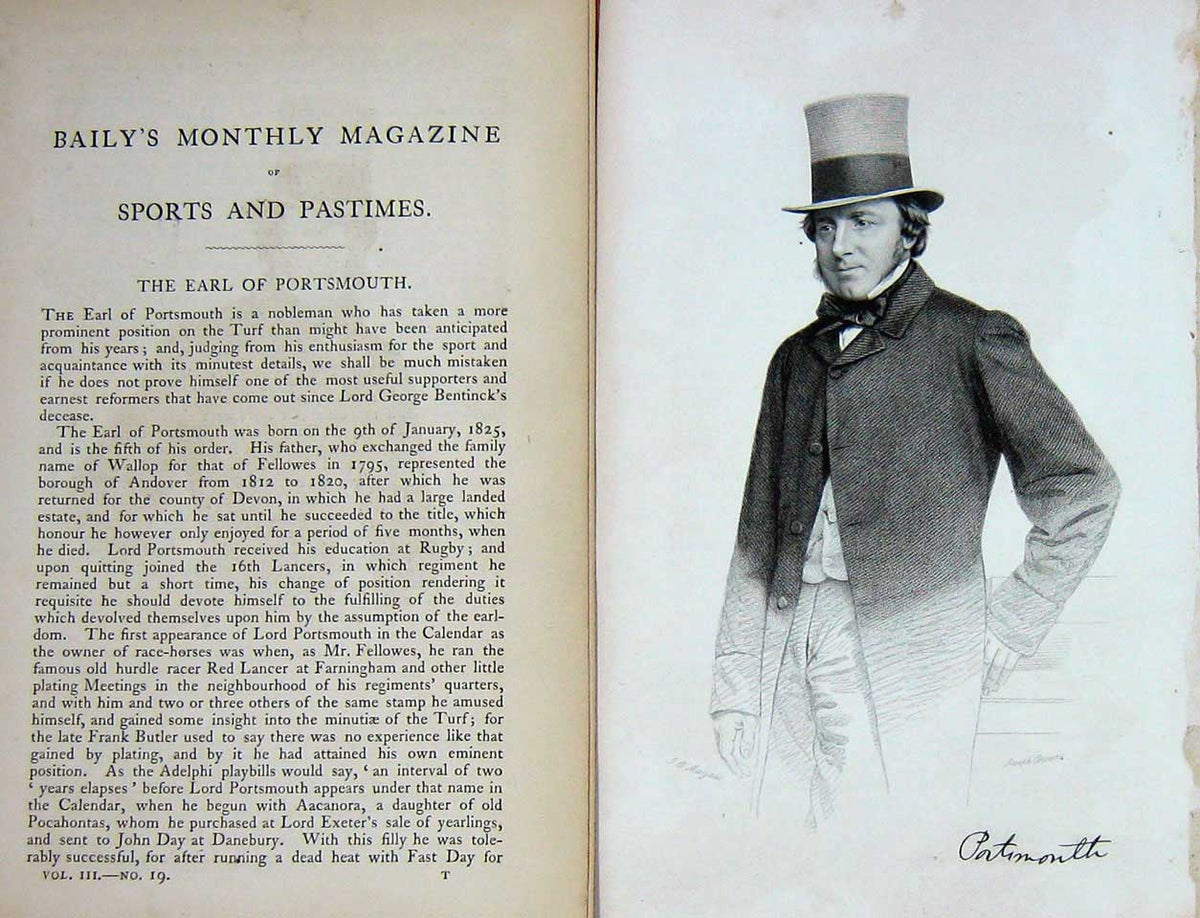 Original Old Antique Print Ref.725 1861 Portrait Earl Portsmouth Fellowes Sport
