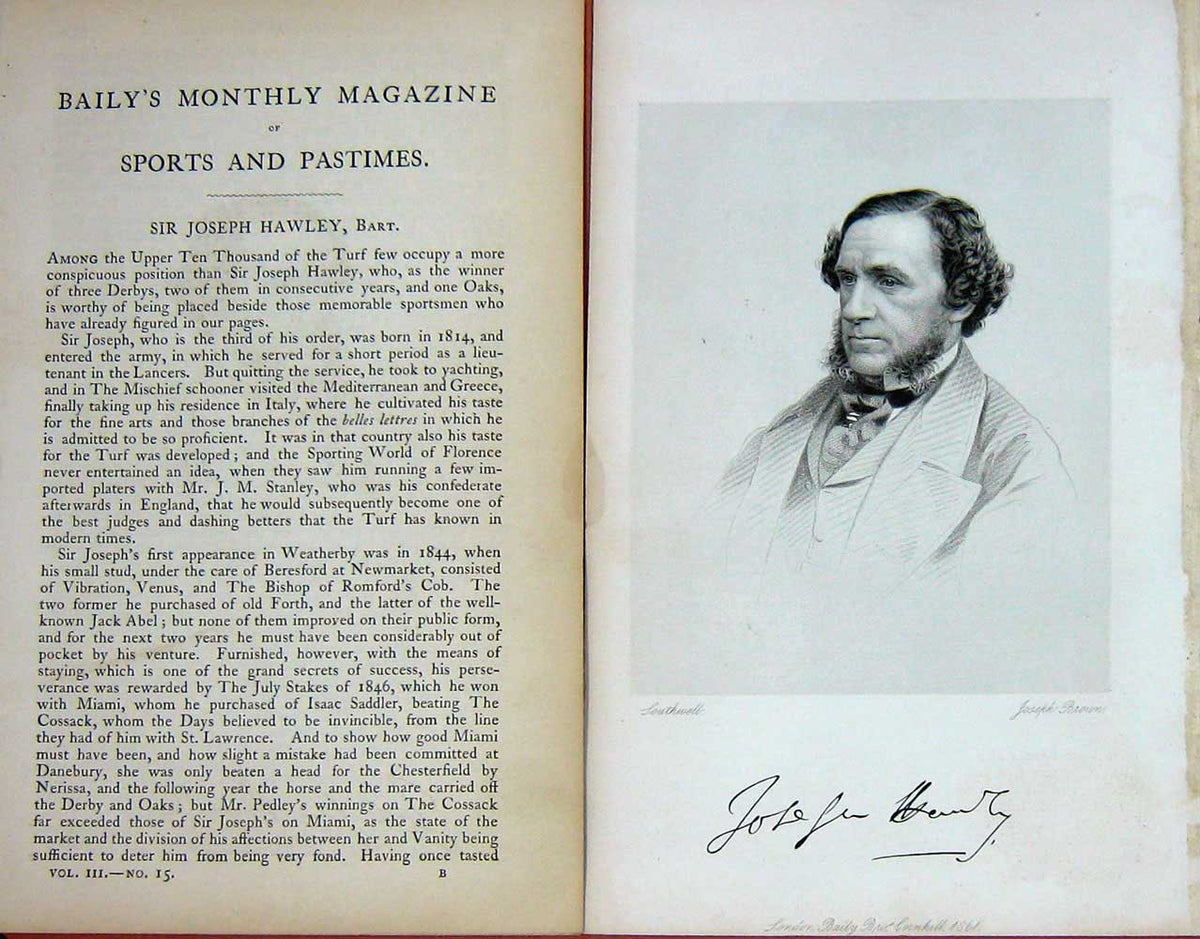 Old Antique Print Ref.727 1861 Portrait Sir Joseph Hawley Bart Sportsman