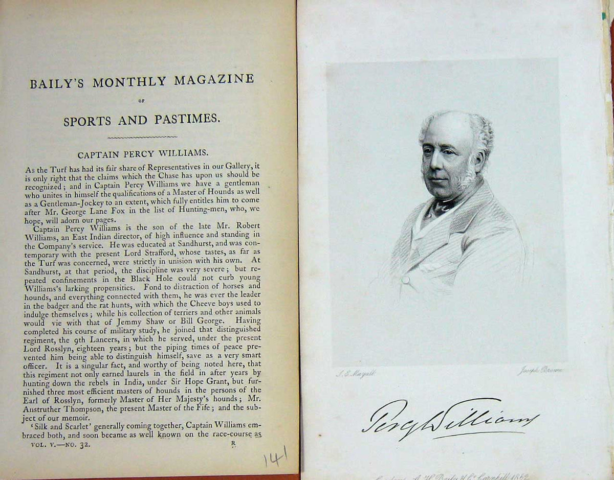 Original Old Antique Print 1862 Portrait Captain Percy Williams Sports 19th