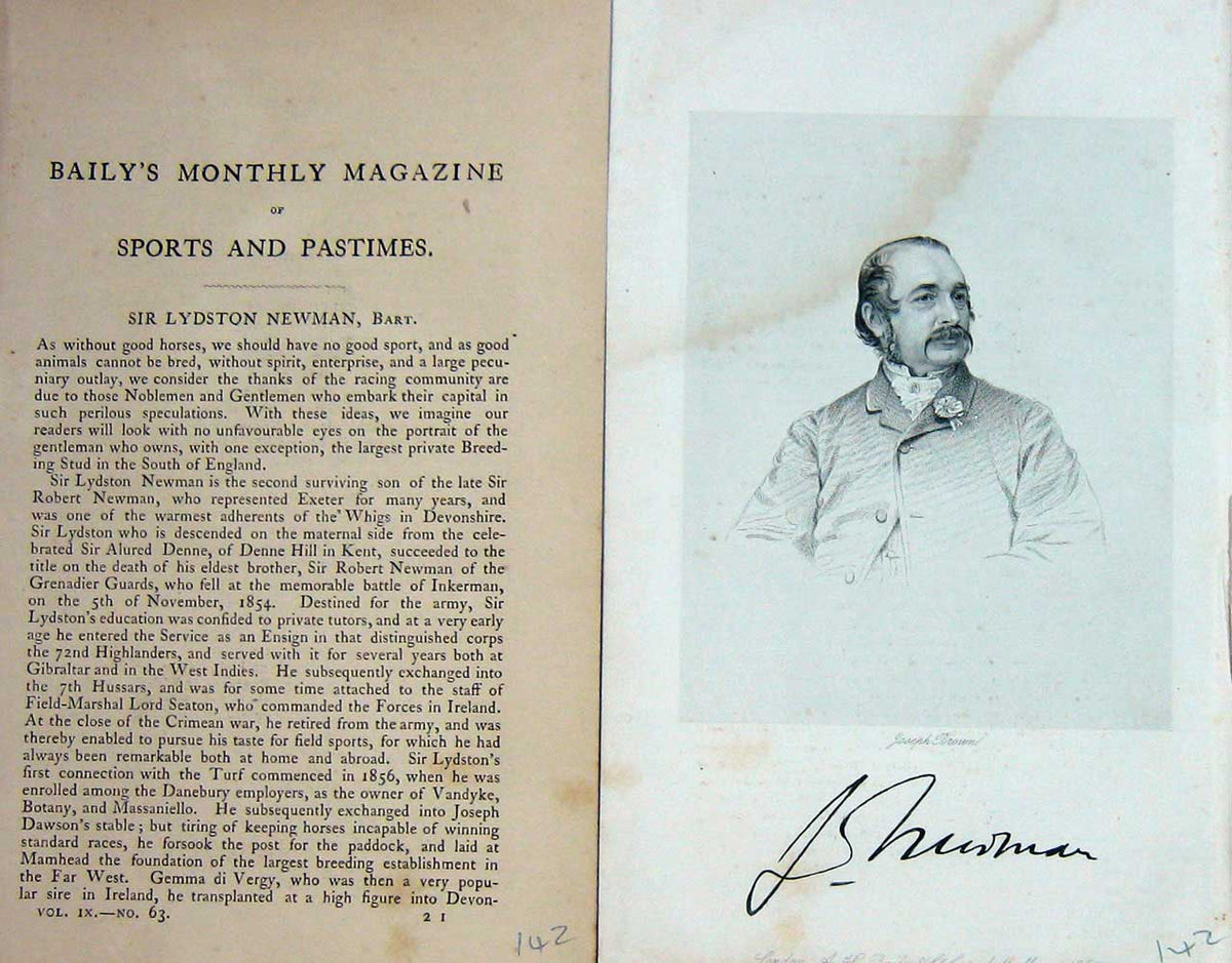 Original Old Antique Print 1864 Portrait Sir Robert Lydston Newman Sport 19th
