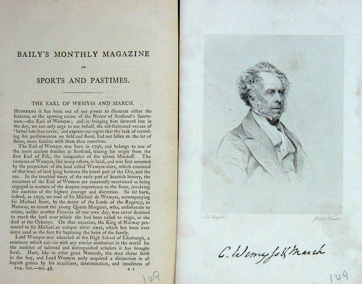 Original Old Antique Print 1864 Portrait Earl Wemyss March Sportsman Victorian