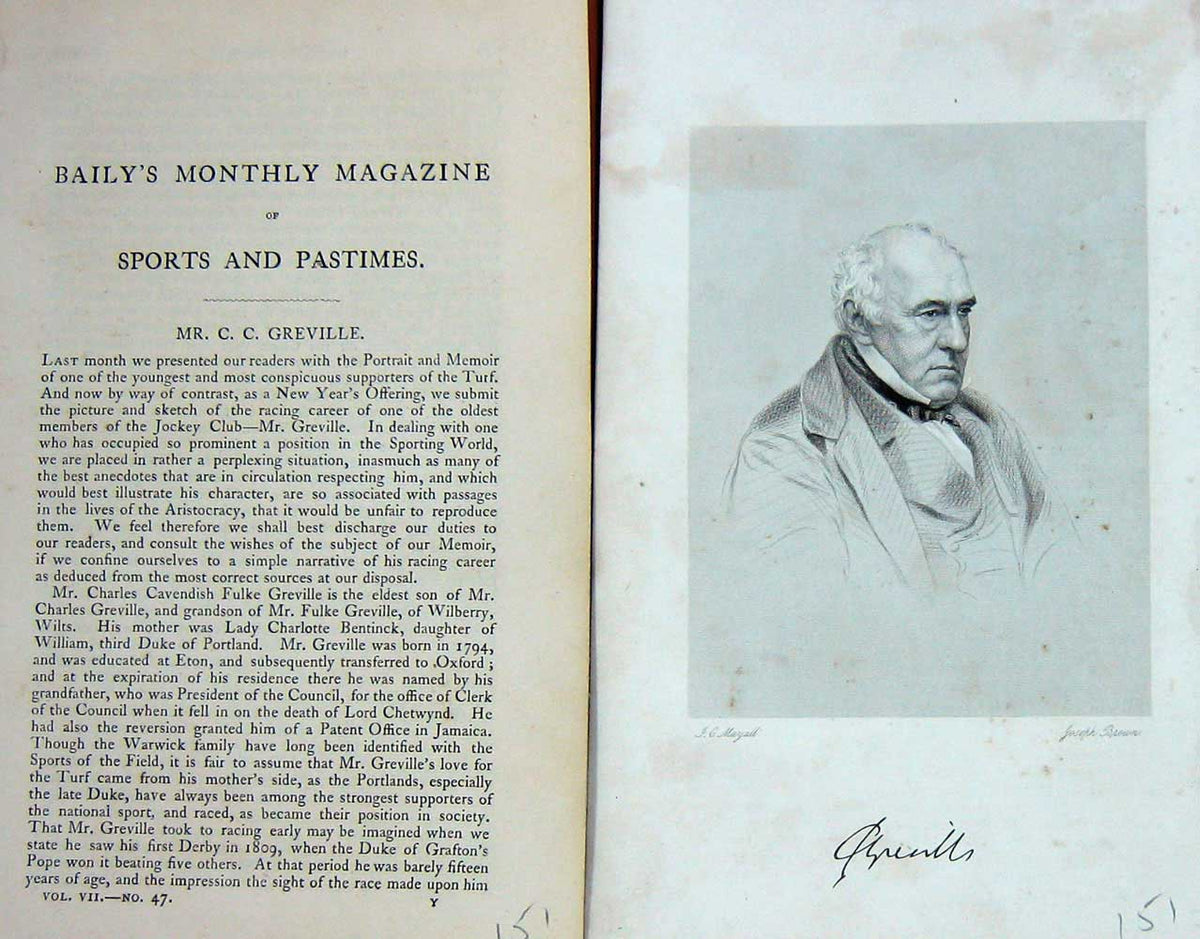 Original Old Antique Print 1864 Portrait Mr Charles Cavendish Greville 19th