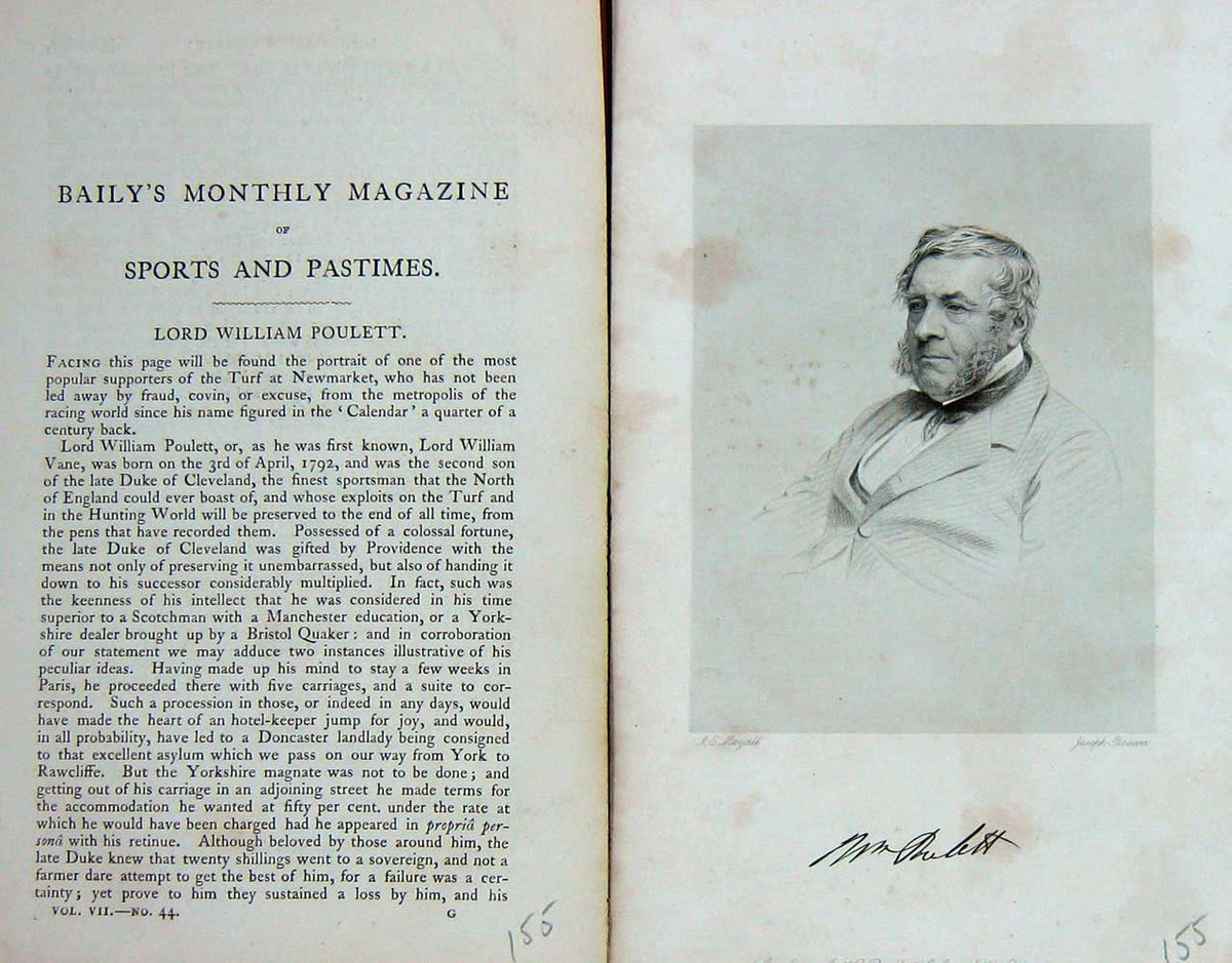 Original Old Antique Print 1864 Portrait Lord William Poulett Sportsman 19th
