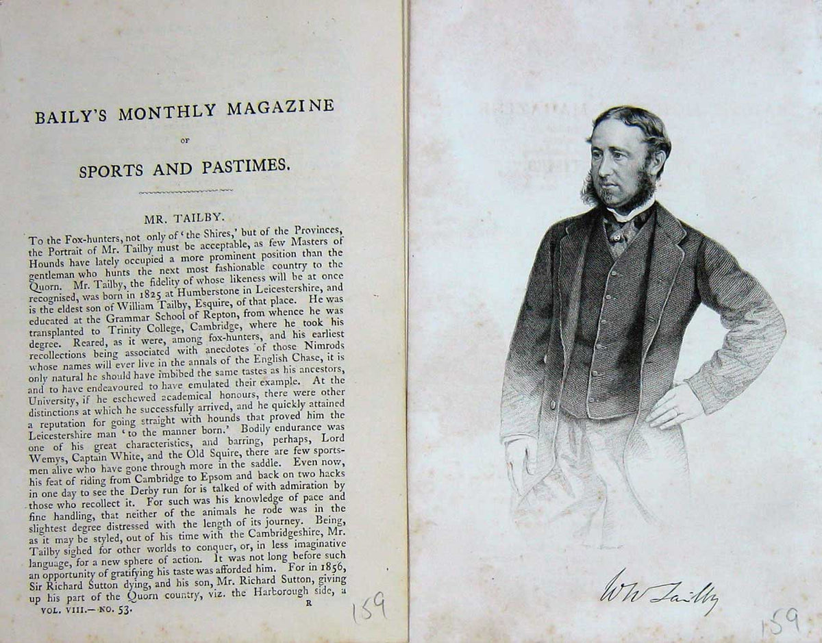 Original Old Antique Print 1866 Portrait Mr Tailby Fox-Hunters Sportsman 19th