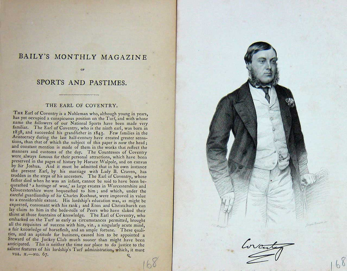 Original Old Antique Print 1866 Portrait Earl Coventry Nobleman Sports 19th