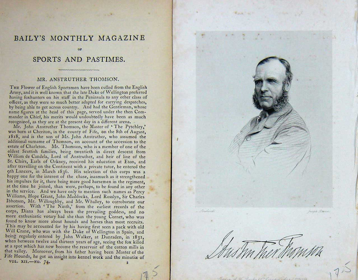 Original Old Antique Print 1866 Portrait Mr Anstruther Thomson Sportsman 19th