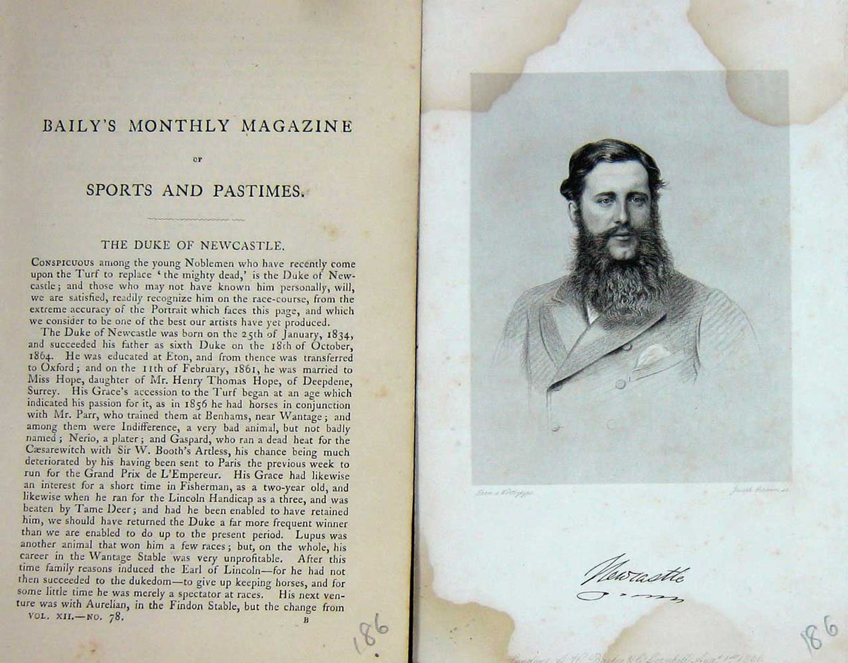 Original Old Antique Print 1867 Portrait Duke Newcastle Sportsman Victorian