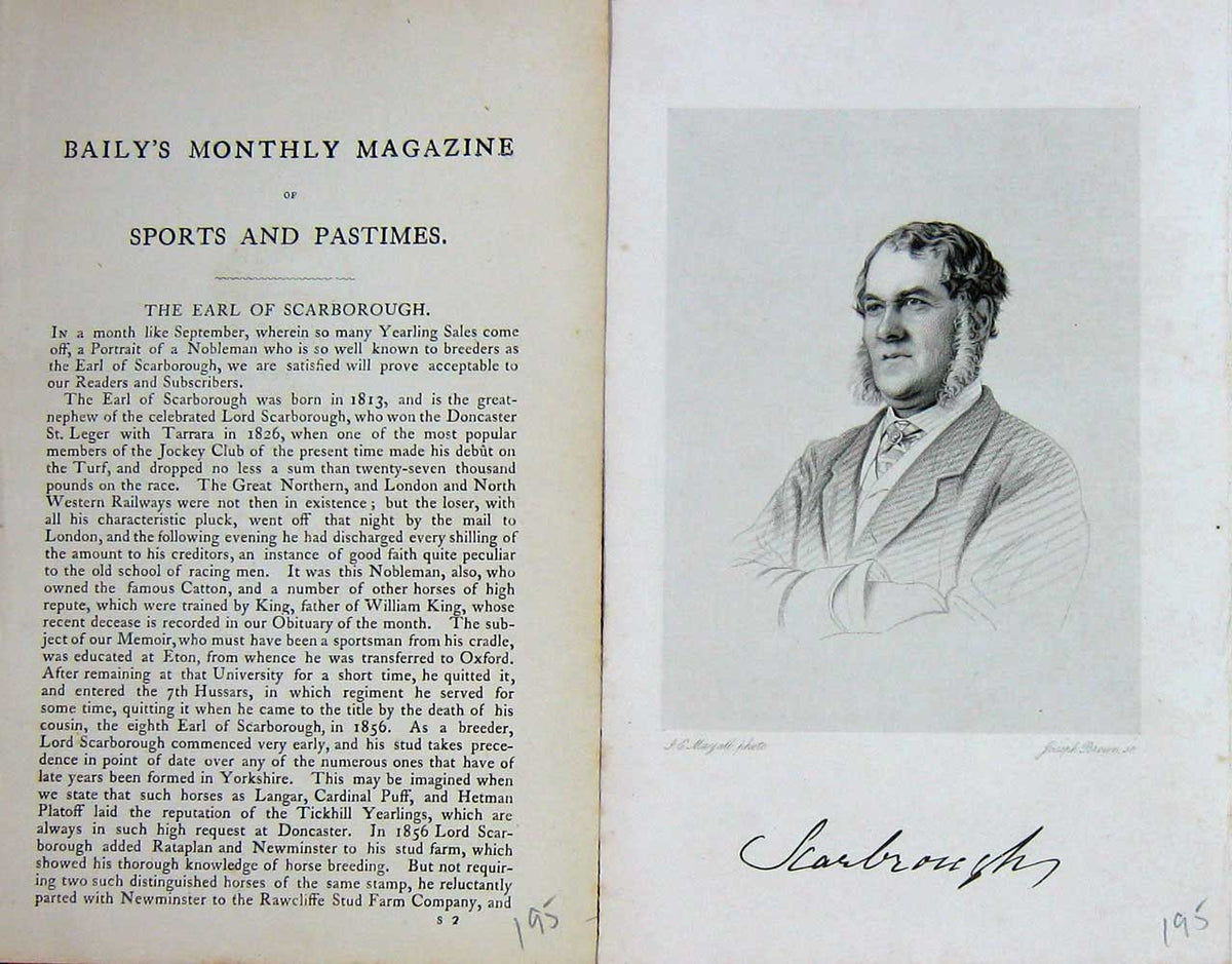 Original Old Antique Print 1868 Portrait Earl Scarborough Sportsman Victorian