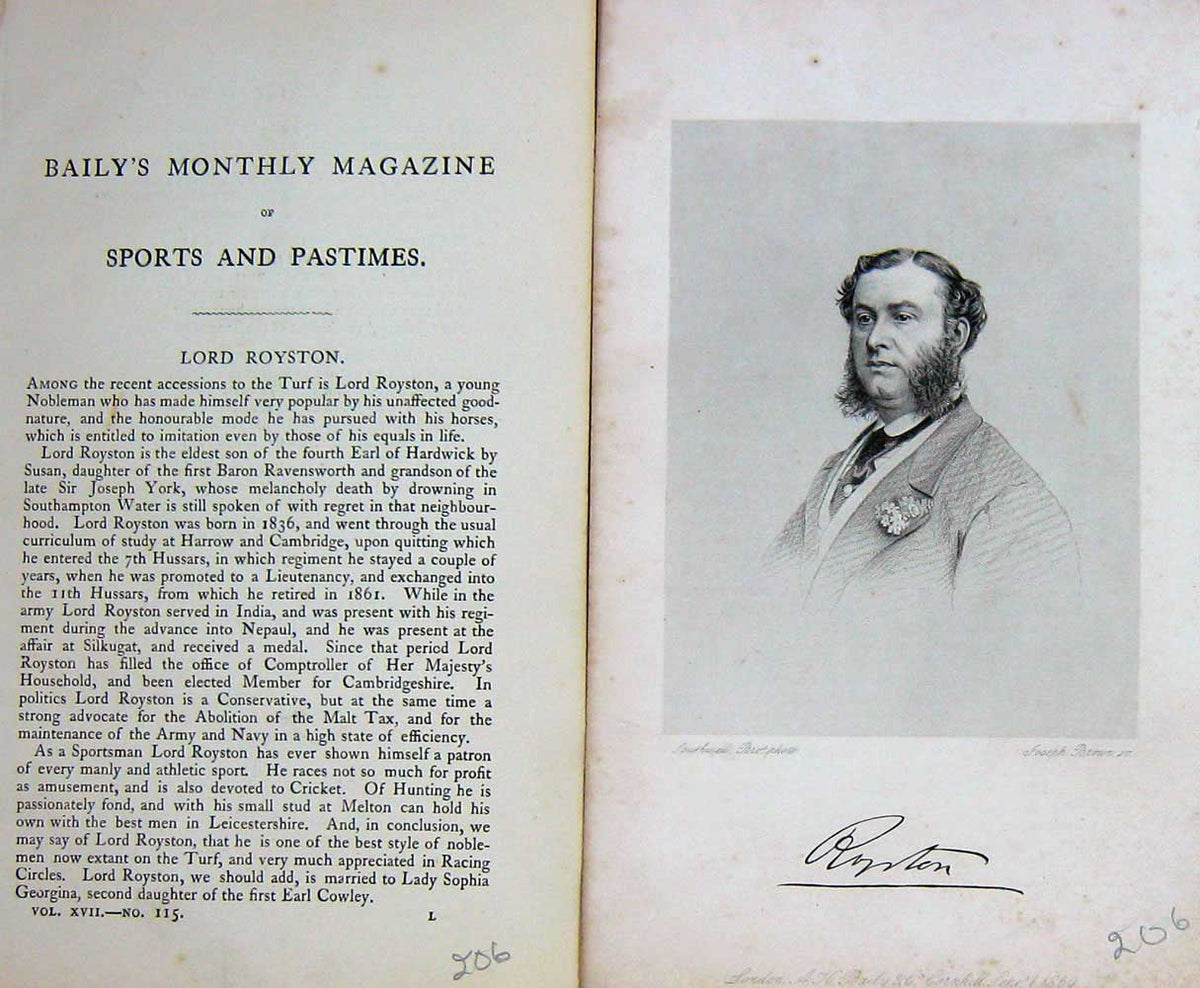 Original Old Antique Print 1869 Portrait Lord Royston Nobleman Sport Victorian