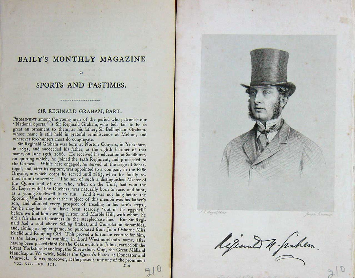 Original Old Antique Print 1869 Portrait Sir Reginald Graham Sportsman 19th