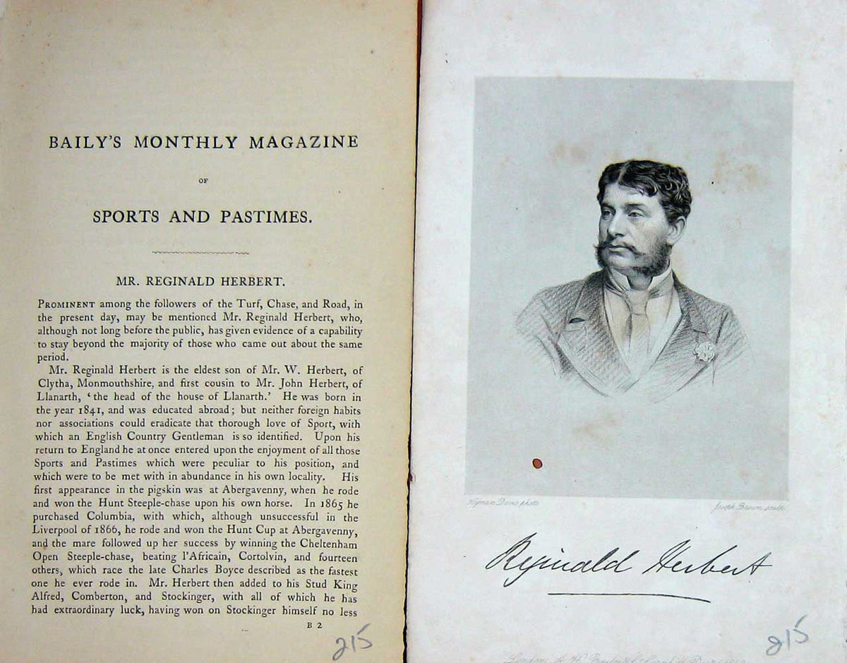Original Old Antique Print 1869 Portrait Mr Reginald Harbert Sportsman 19th