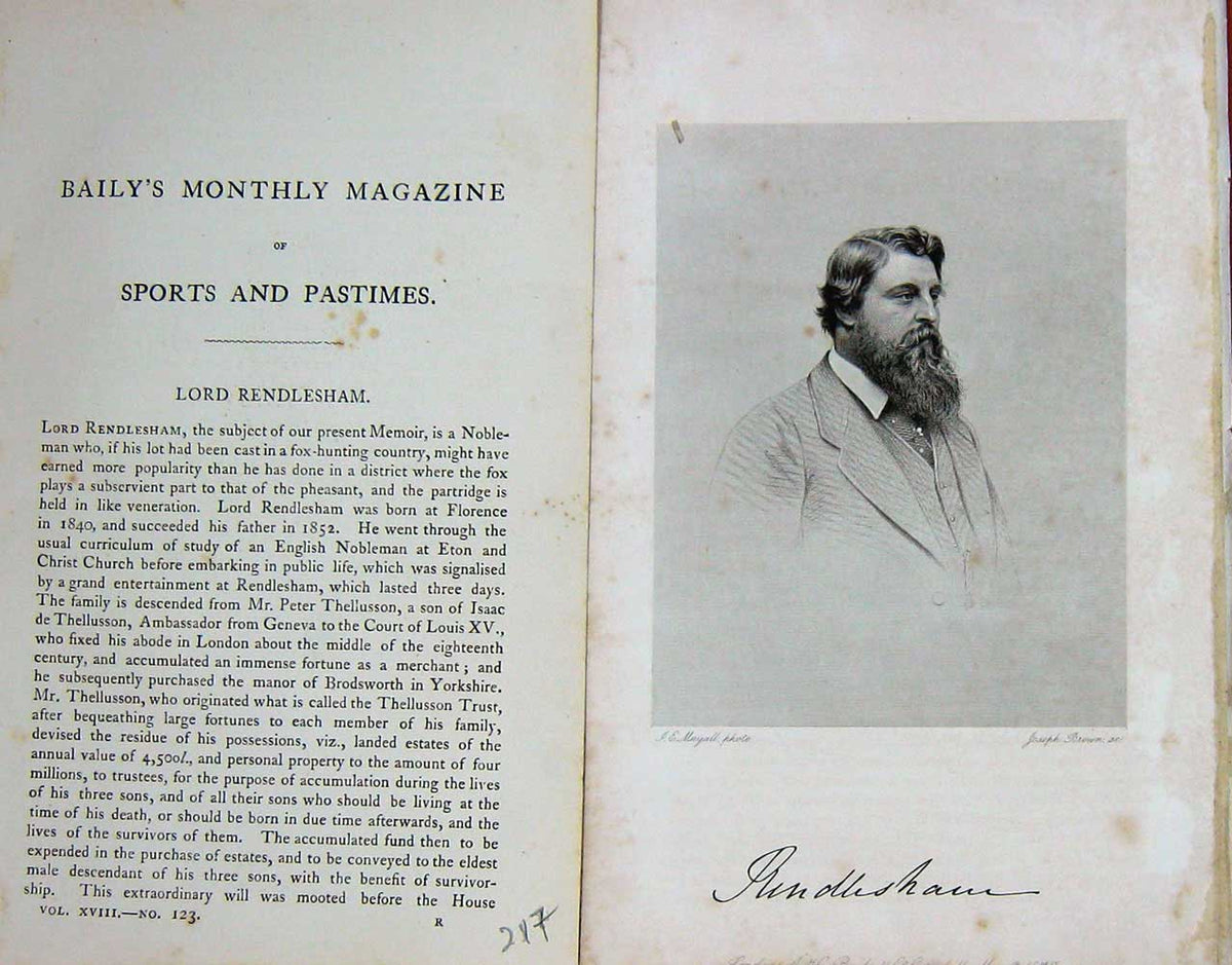 Old Antique Print Ref.730 1870 Portrait Lord Rendlesham Nobleman Sport