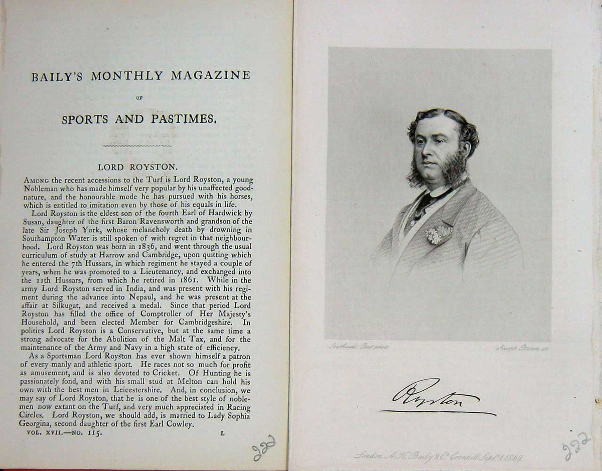 Original Old Antique Print 1870 Portrait Lord Royston Nobleman Sport Victorian