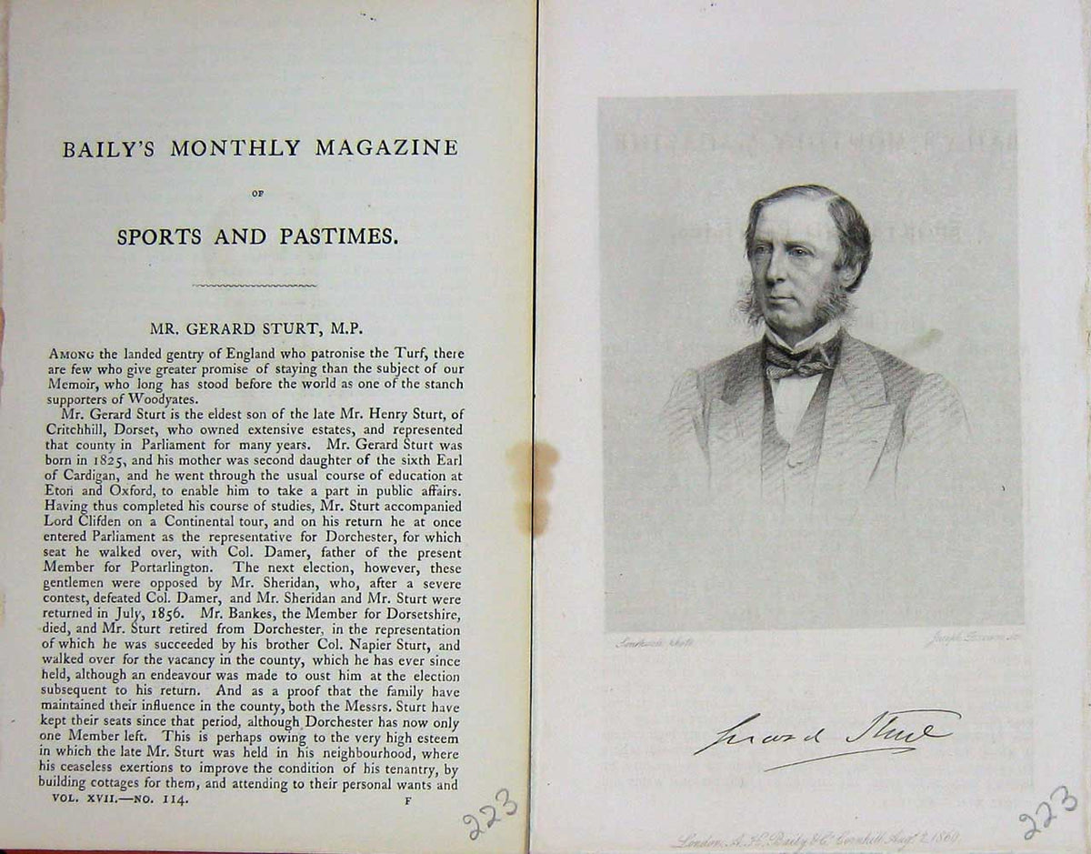 Original Old Antique Print 1870 Portrait Mr Gerard Sturt Parliament Victorian