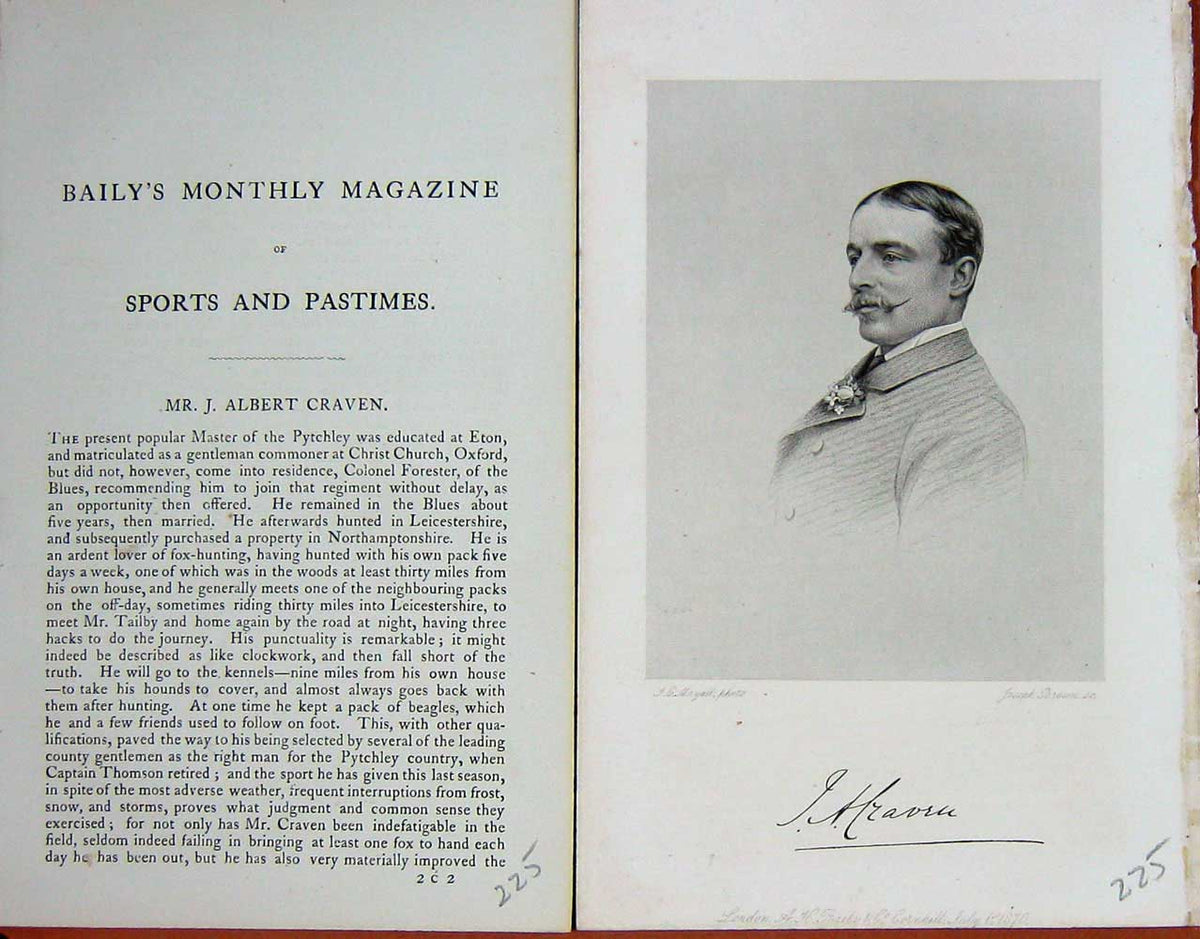 Original Old Antique Print 1870 Portrait Mr Albert Craven Master Pytchley 19th