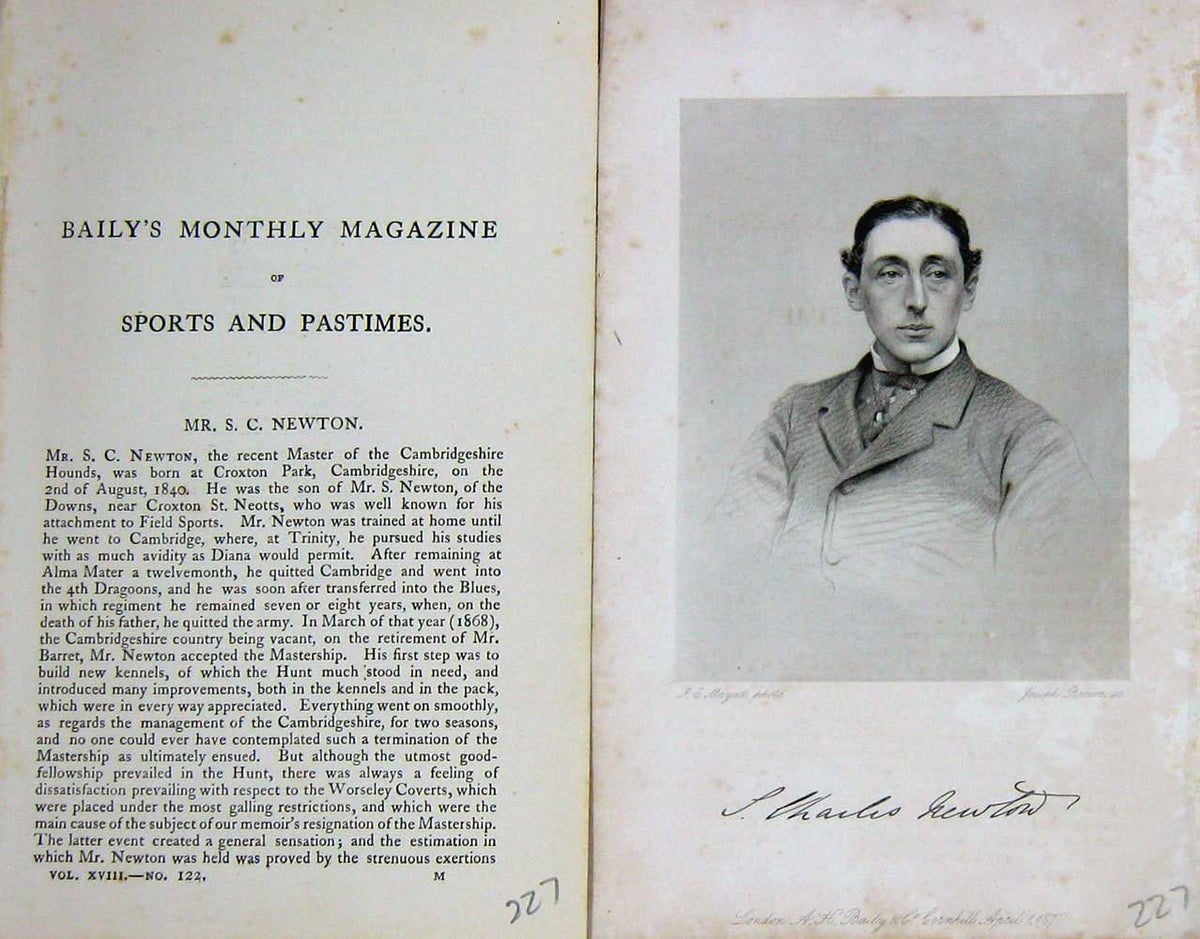Original Old Antique Print 1870 Portrait Mr Newton Master Cambridgeshire 19th