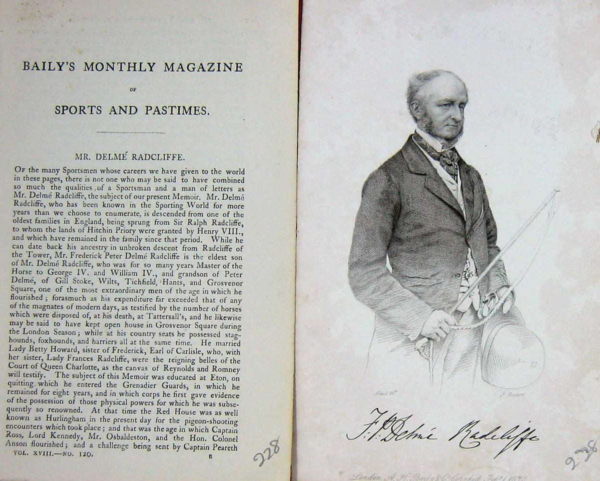 Original Old Antique Print 1870 Portrait Mr Delme Radcliffe Sportsman Victorian