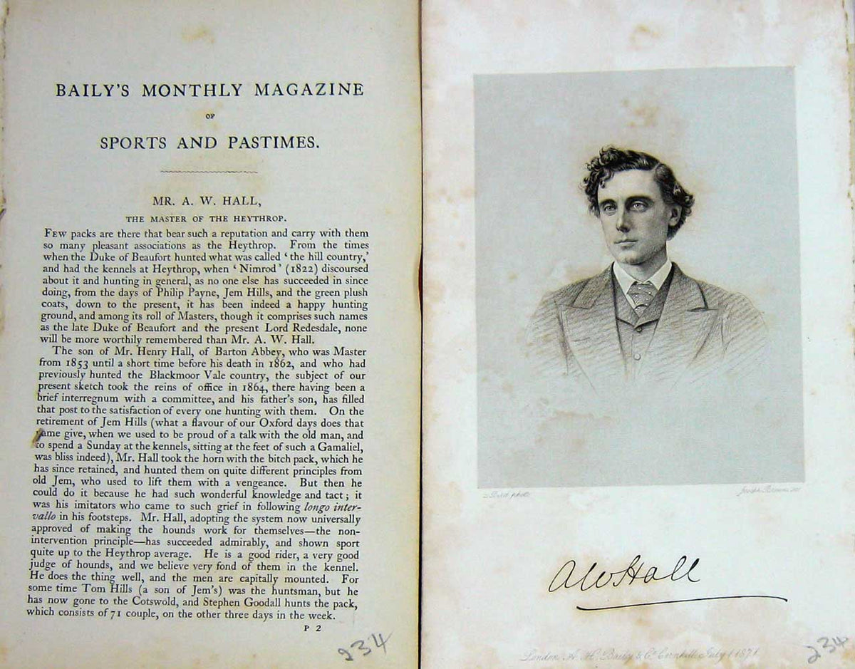 Original Old Antique Print 1871 Portrait Mr A W Wall Master Heythrop Victorian
