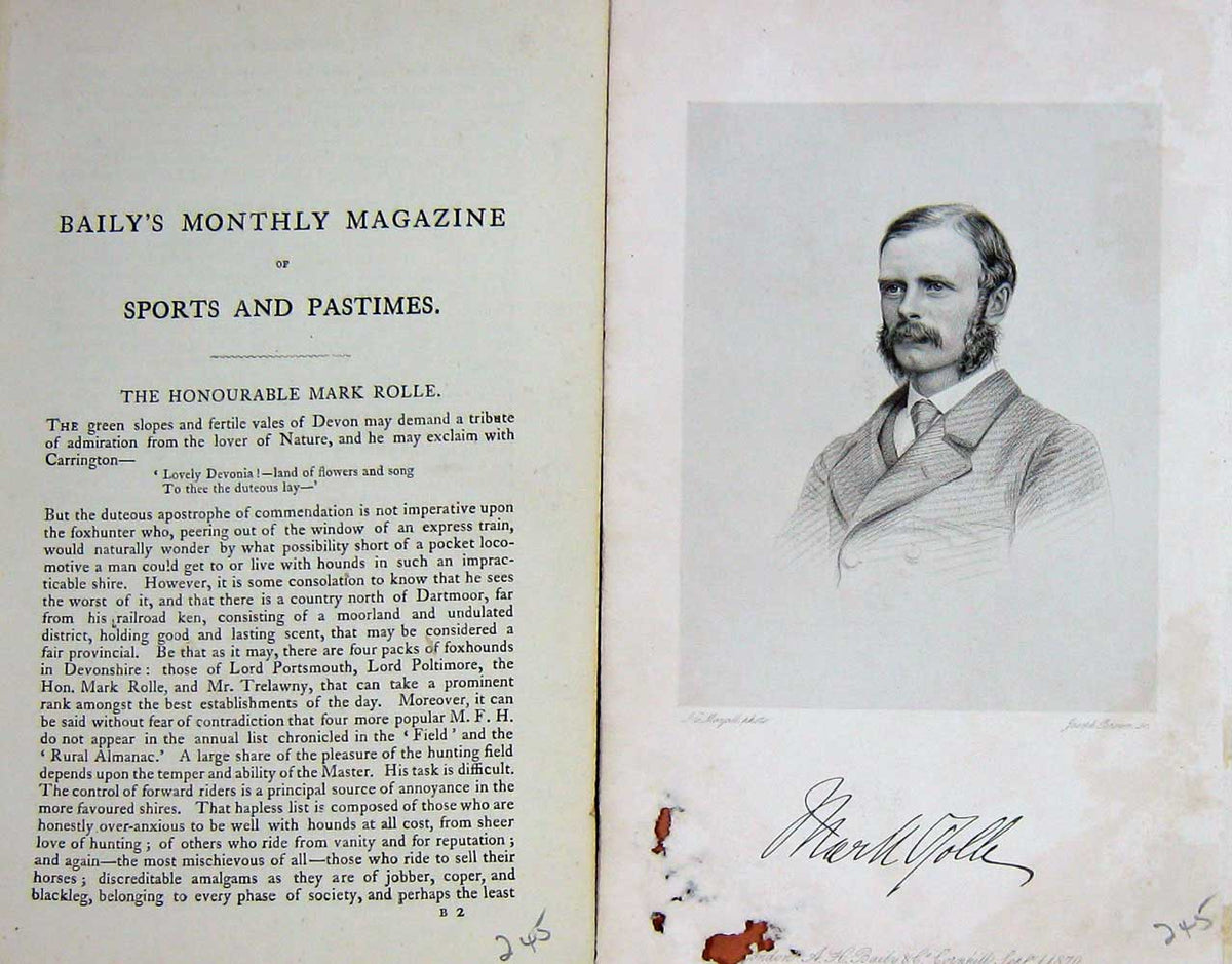 Original Old Antique Print 1871 Portrait Honourable Mark Rolle Sportsman 19th