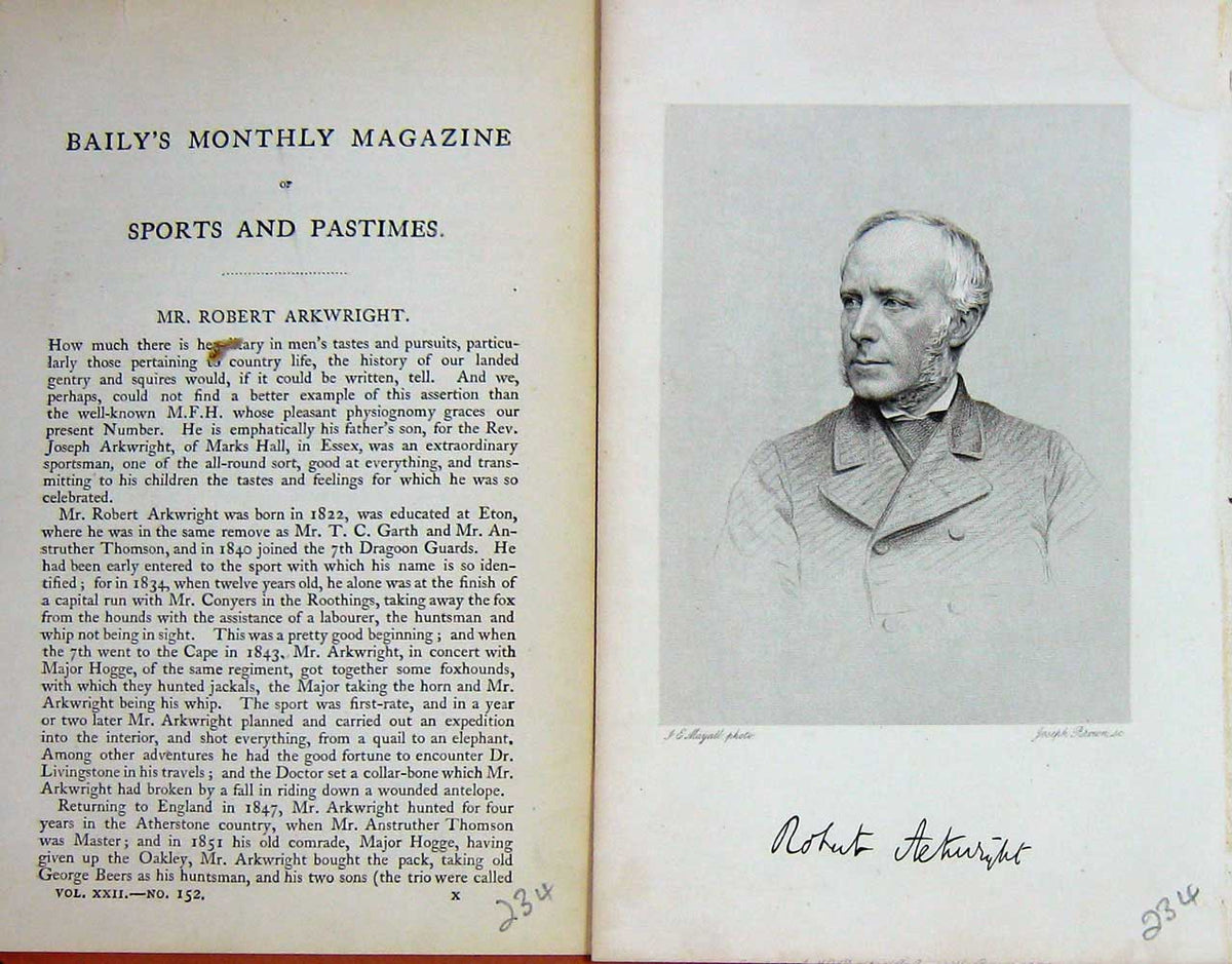 Original Old Antique Print 1872 Portrait Robert Arkwright SportsmanVictorian