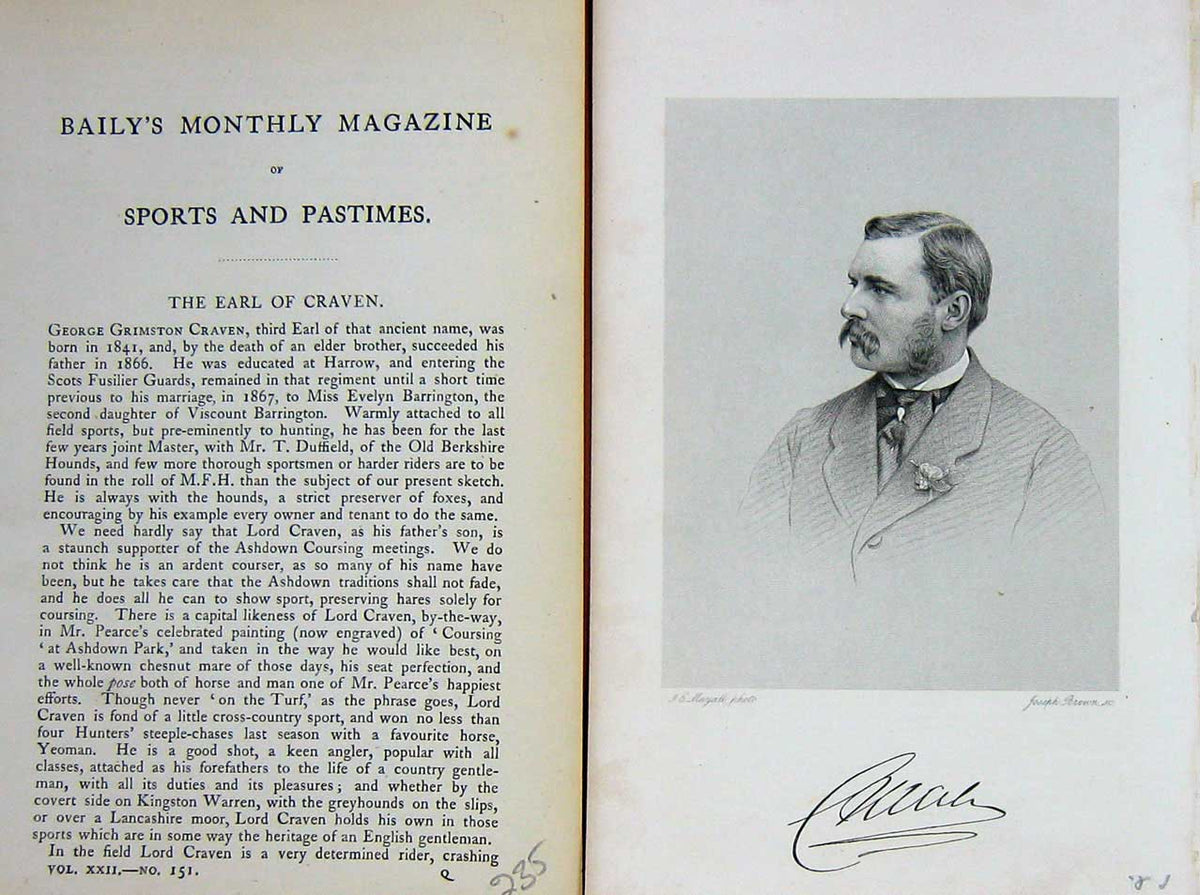 Original Old Antique Print 1872 Portrait Earlgeorge Grimston Craven Victorian