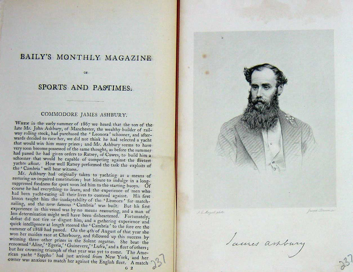 Original Old Antique Print 1872 Portrait Commodore James Ashbury Sort Victorian