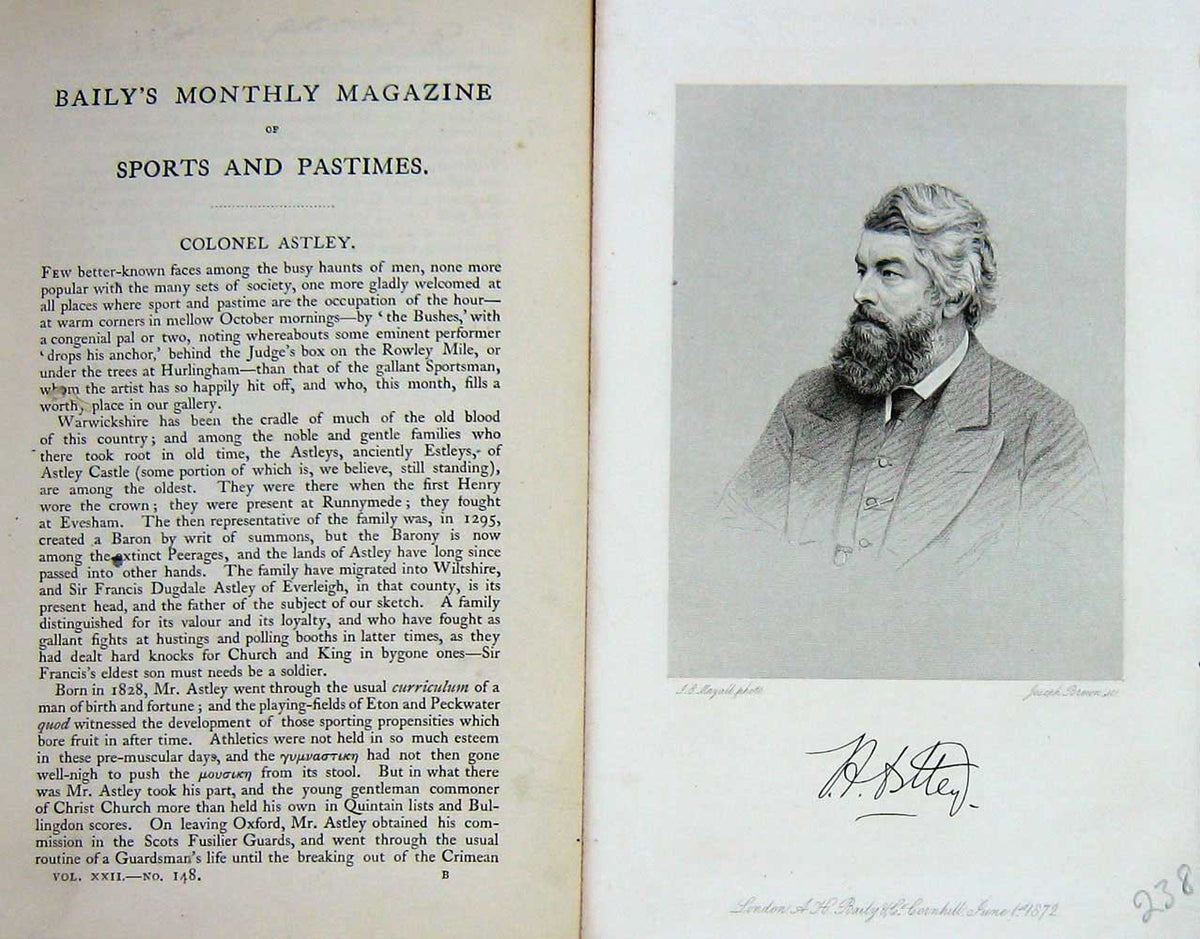 Original Old Antique Print 1872 Portrait Colonel Astley Warwickshire Sport 19th