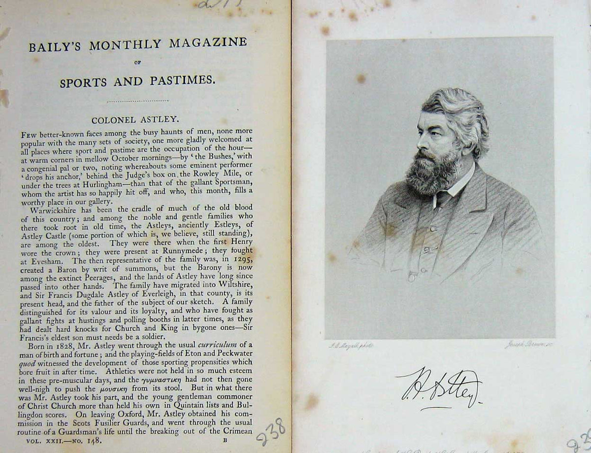 Old Antique Print Ref.732 1872 Portrait Colonel Astley Warwickshire Sport