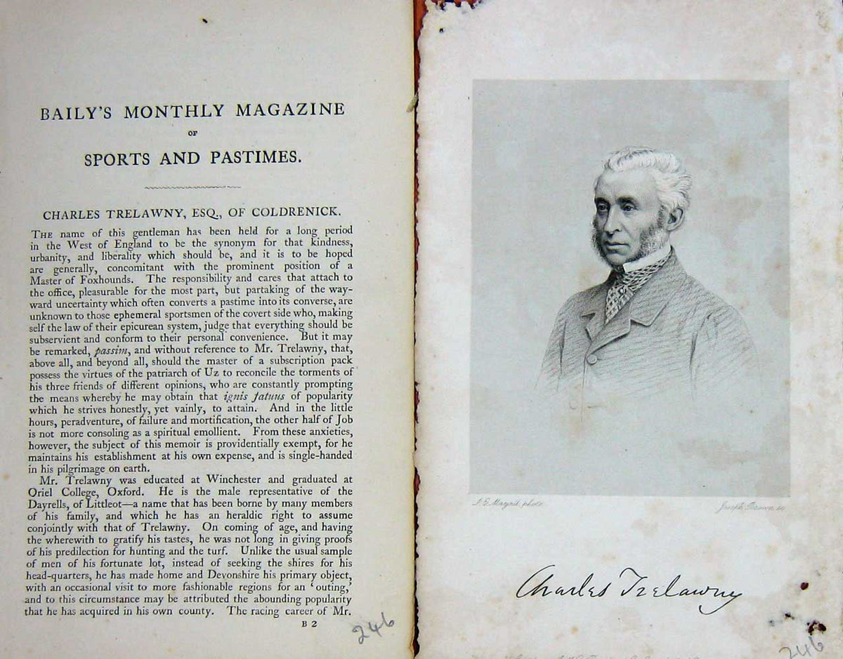 Original Old Antique Print 1872 Portrait Charles Trelawny Crenick Victorian