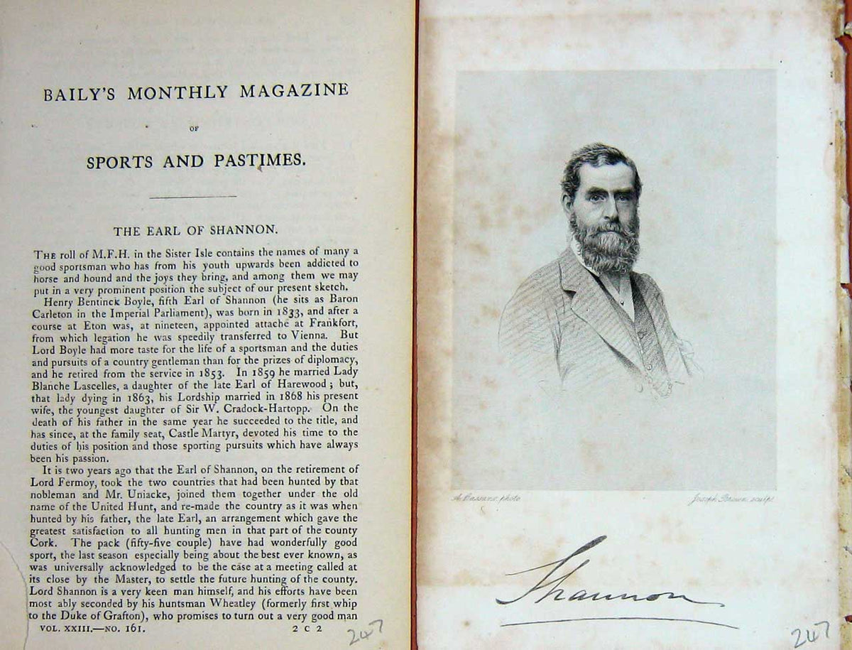 Original Old Antique Print 1873 Portrait Henry Boyle Earl Shannon Sport 19th